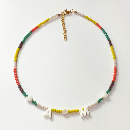 Personalized Bohemian style rainbow jewelry wholesale suppliers custom bead word necklace with sea shell initials manufacturers and vendors websites
